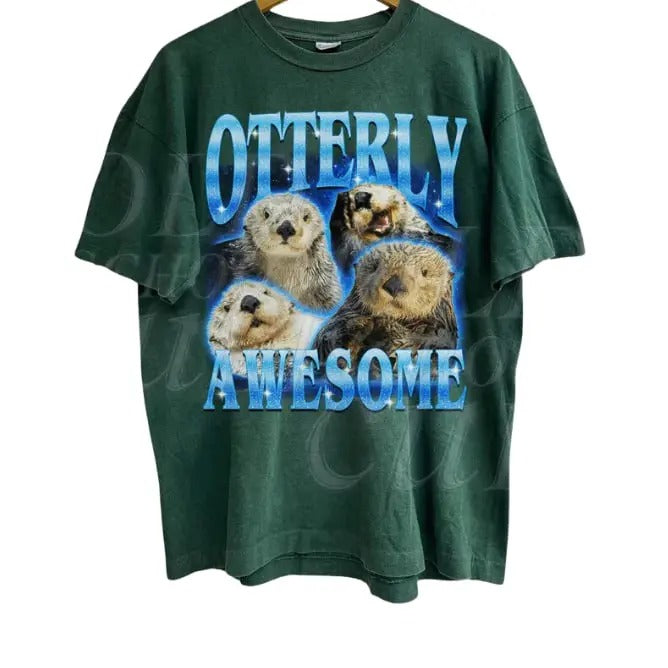 Otterly Awesome Vintage Graphic T-Shirt, Retro Funny Otter Bootleg T Shirt, Funny Gag Shirt, Vintage Nature T Shirt, Washed Y2k Shirt Menswear Top