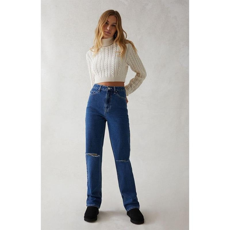 PacSun Women's Dark Indigo Ripped '90s Boyfriend Jeans