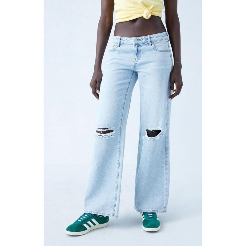 PacSun Women's Eco Indigo Ripped Low Rise Wide Leg Jeans
