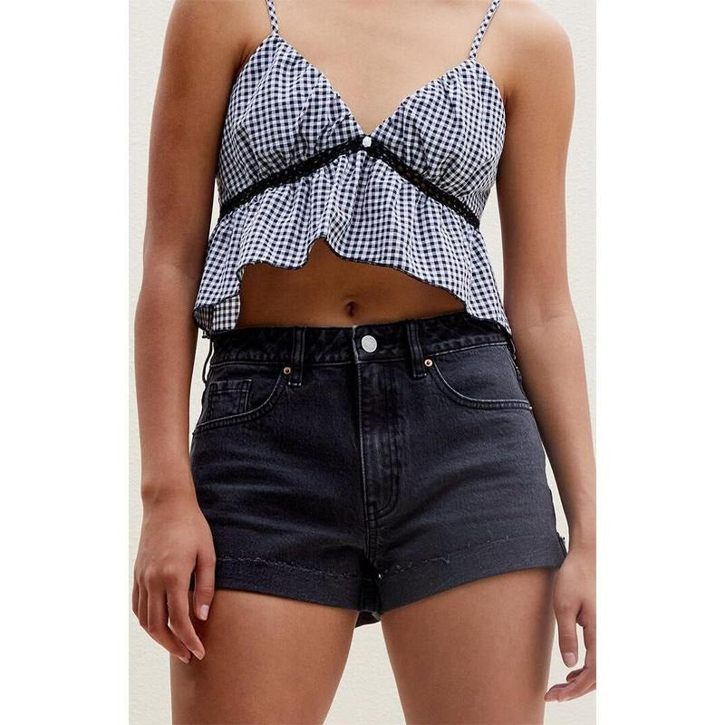 PacSun Women's Stretch Black Denim Mom Shorts