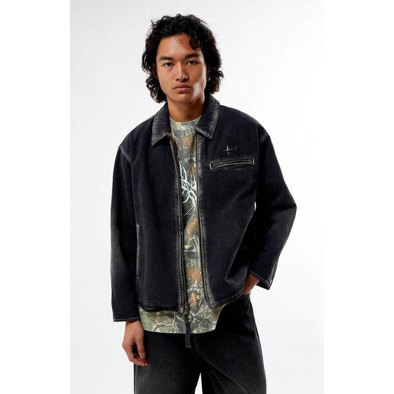 Pacsun Men's Black Washed Denim Gas Jacket