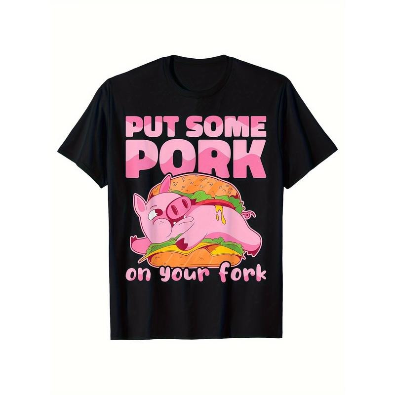 Pig Print, Men's Cotton T-shirt, Graphic Tee Men's Outdoor Clothes, Men's Clothing, Casual Short Sleeve Crew Neck T-shirt, Tops For Men, Gift For MenHalloween Christmas Theme T-shirt made in usa