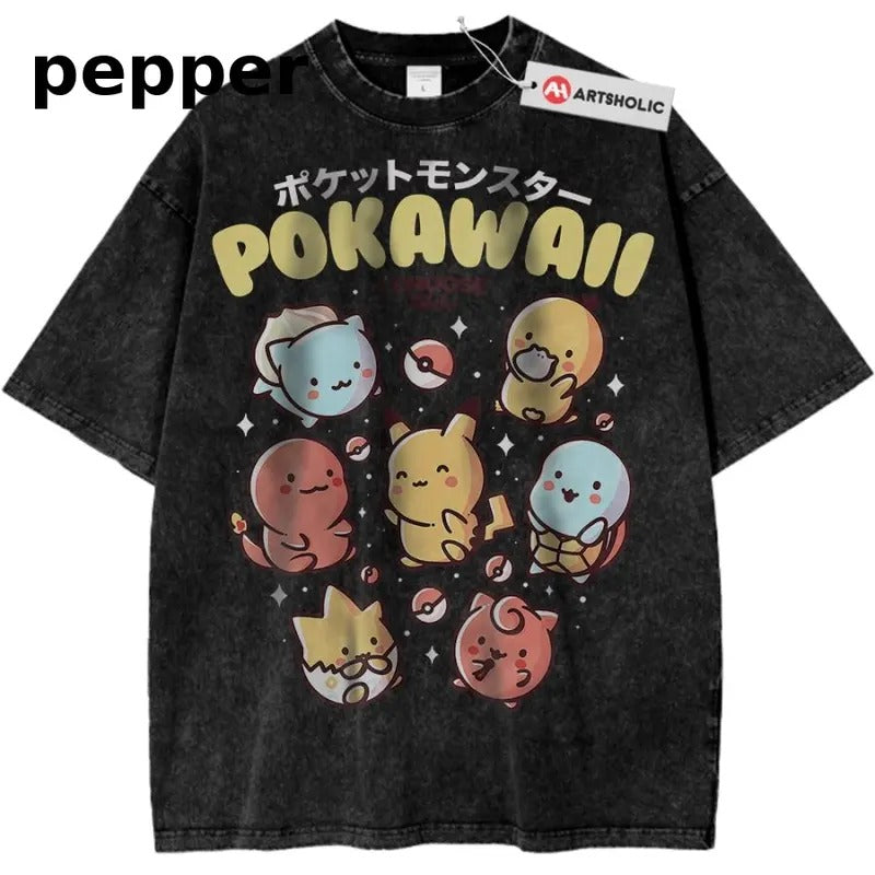 Pokemon Shirt, Anime Shirt, Vintage Tee Menswear Top Underwear Tshirt Streetwear Shortsleeve Crewneck