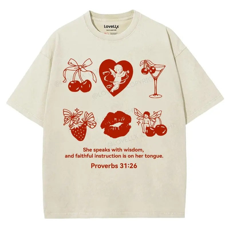 Proverbs 31_26 Unisex Washed T-Shirt, Christian Jesus t shirts, Vintage 90s Graphic Tee Gift