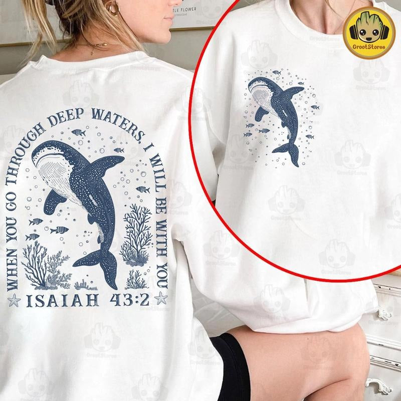 Retro When You Go Through Deep Waters , Trendy Summer , Aesthetic Beach ,, Whale Shark , Bible Verses , Mother's Day T-shirt, sweater and Hoodie