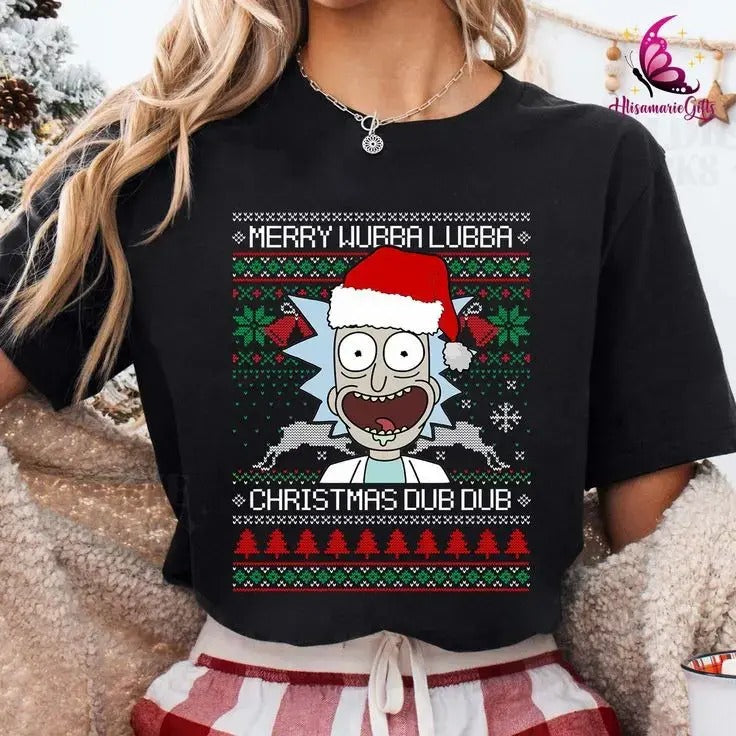 Rick And Morty Ugly Sweater | Christmas Dub Dub Funny Rick And Morty Cartoon Shirt - Hoodie - Sweater - Tshirt | Xmas Gift Idea 2024