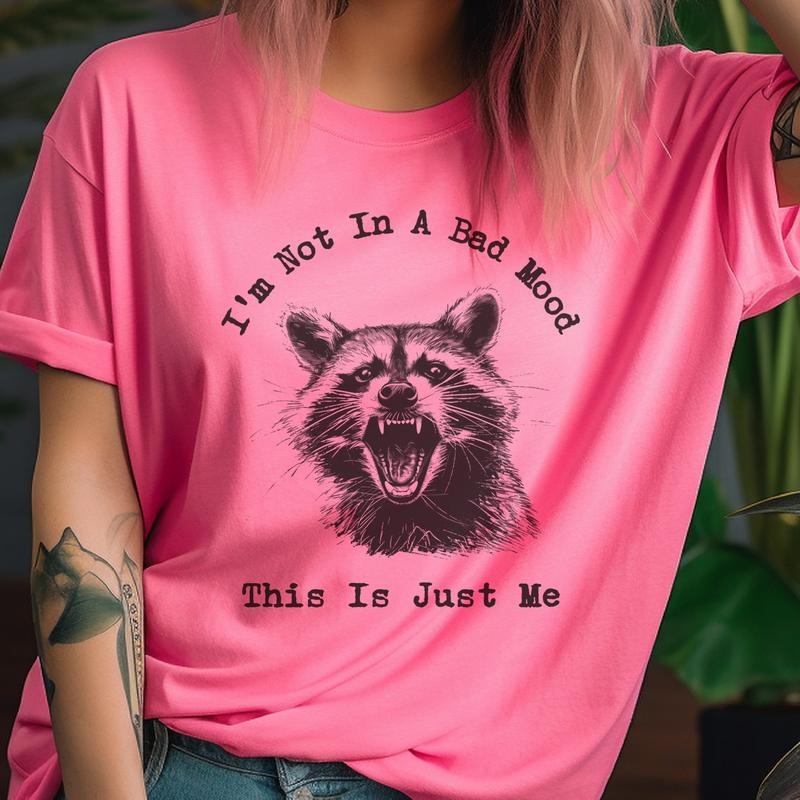 Sarcastic Racoon Graphic Tee I'm Not In a Bad Mood Feral Tshirt Funny Mental Health Top Casual Unisex Shirt