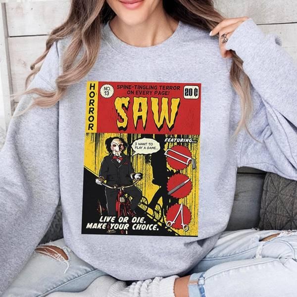 Saw Comic Shirt Jigsaw Horror Movie Shirt The Jigsaw Killer Horror Halloween Shirt Spooky Season Shirt