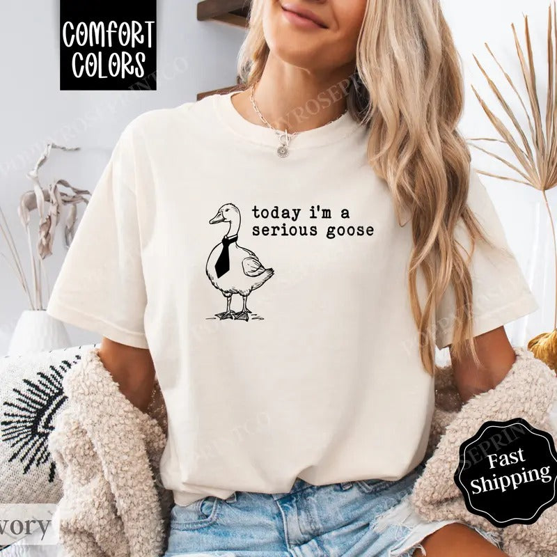 Serious Goose Shirt Comfort Colors, Retro Funny TShirts, Women's Oversized Graphic Tee