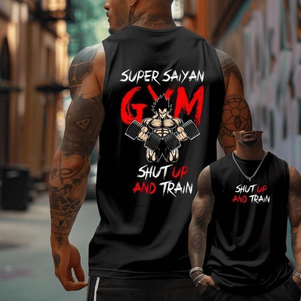 Shut Up And Train Super Saiyan Gym Tank Top, Dragon Ball Tank Top, Anime Tank Top, Dragon Ball Fans Gift, Anime Lover Gifts, Round Neck Tanks