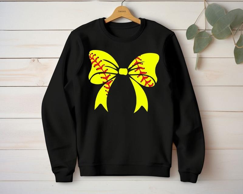 Softball Bow Sweatshirt, Yellow Bow Sweatshirt, Softball Mom, Softball Player Sweater, Unisex Sweatshirt, Gifts For Her Friends, \bLong Sleeve Crewneck Shirt, Gifts Ideas For Women Sweater, Gifts For Birthday Mothers Day
