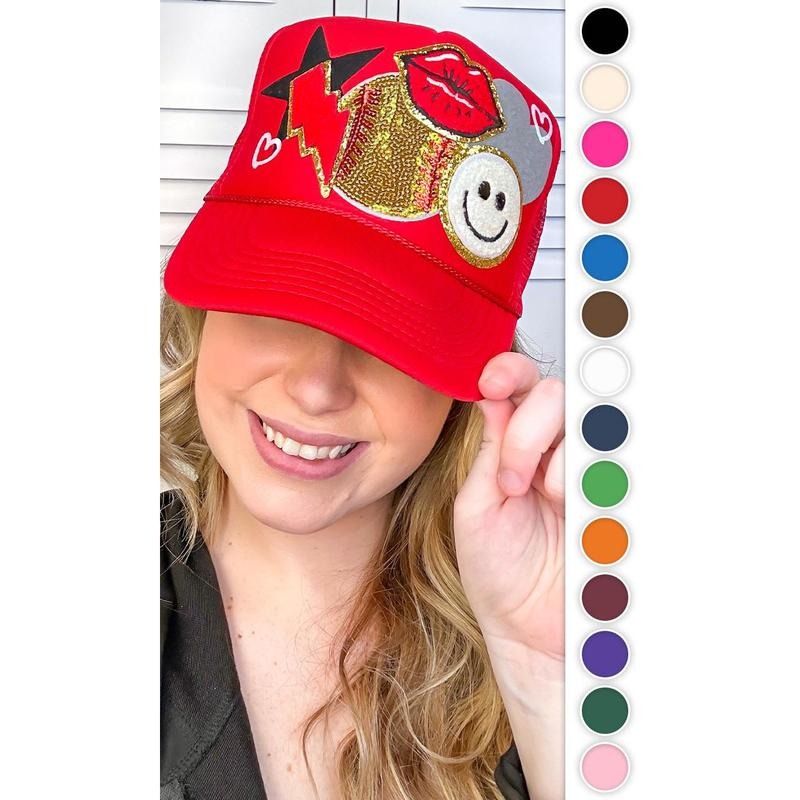 Softball Patch Trucker Hat - Bold Game Day Vibes #SoftballPatchHat #TruckerStyle #SequinGlow