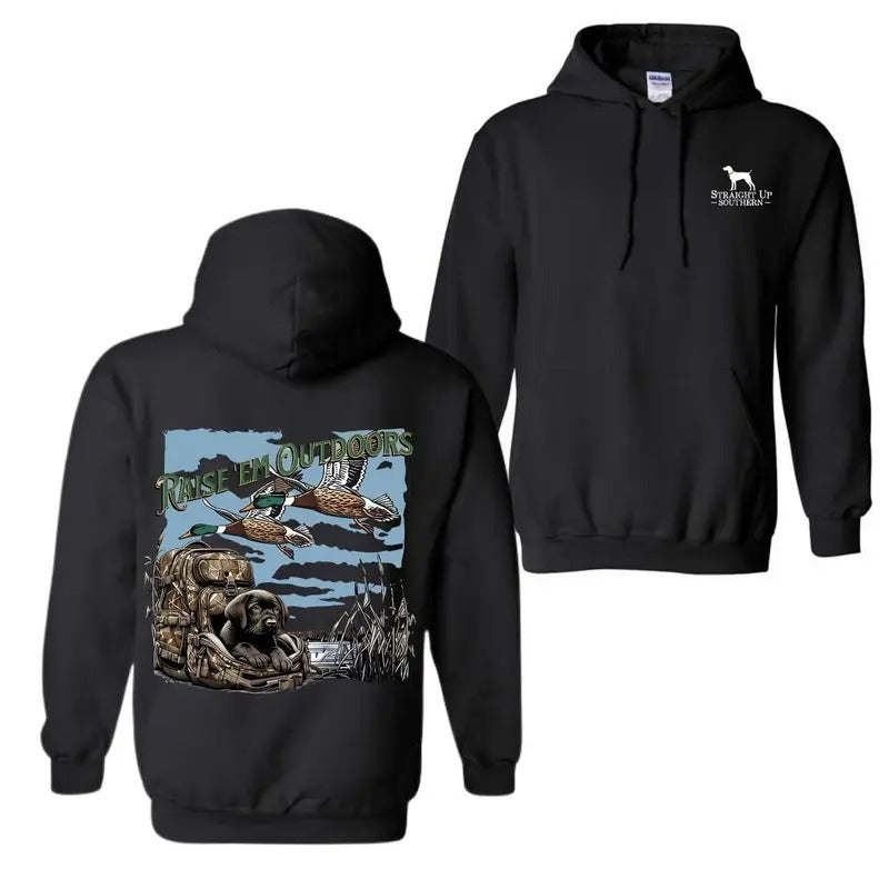 Straight Up Southern Hoodie Camo Country Hoodies, Raise 'Em Outdoors Design, Comfortable and Stylish, Perfect for Outdoor