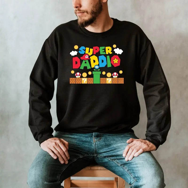 Super Daddio Sweatshirt, Fathers Day, Gamer Daddy Sweat, Fathers Day Gift Funny Sweatshirt, Men's Funny Daddio Sweatshirt, Unisex Sweatshirt, Gifts For Man, Long Sleeve Crewneck Shirt, Gifts For Birthday Fathers Day Christmas Anniversary Thanksgiving