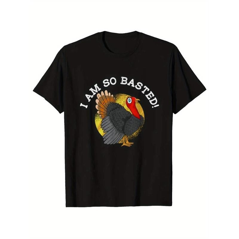 Thanksgiving Printing, Men's Cotton Turkey Pattern T-shirt, Casual Short Sleeve round Neck Game T-shirt, Men's Outdoor T-shirt made in usastyle{n002}7