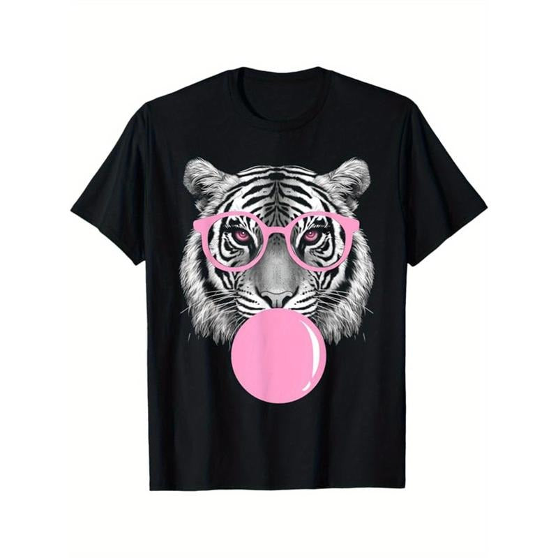 Tiger Printed Men's Cotton Graphic T-shirt, Casual Short Sleeve Crew Neck Gamer T-shirt, Men's Tee For Outdoor made in usastyle{n002}2