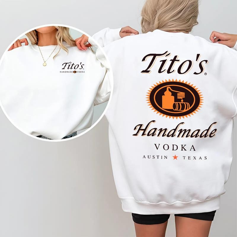 Tito's Handmade Vodka 2-Sided SweatShirt, Unisex Graphic Tee for Men and Women, Trendy Streetwear Top, Casual Menswear