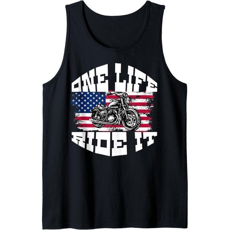 US American Flag Biker Motorcycle T Shirt For Men Women Tank Top made in USA