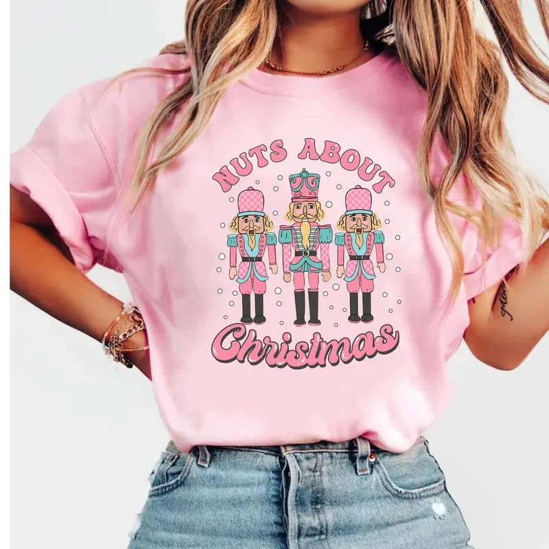 Unisex Nuts About Christmas Shirt, Winter Retro Tee, Graphic Tee, Vintage Shirt, Nutcracker, Christmas Tee, Medium-heavy Fabric - Pullover
