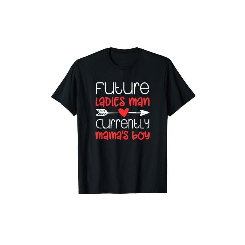 Valentine's Day Boy Cute Ladies Man Mama's Casual 220g Pure Cotton Black T-shirt made in usa