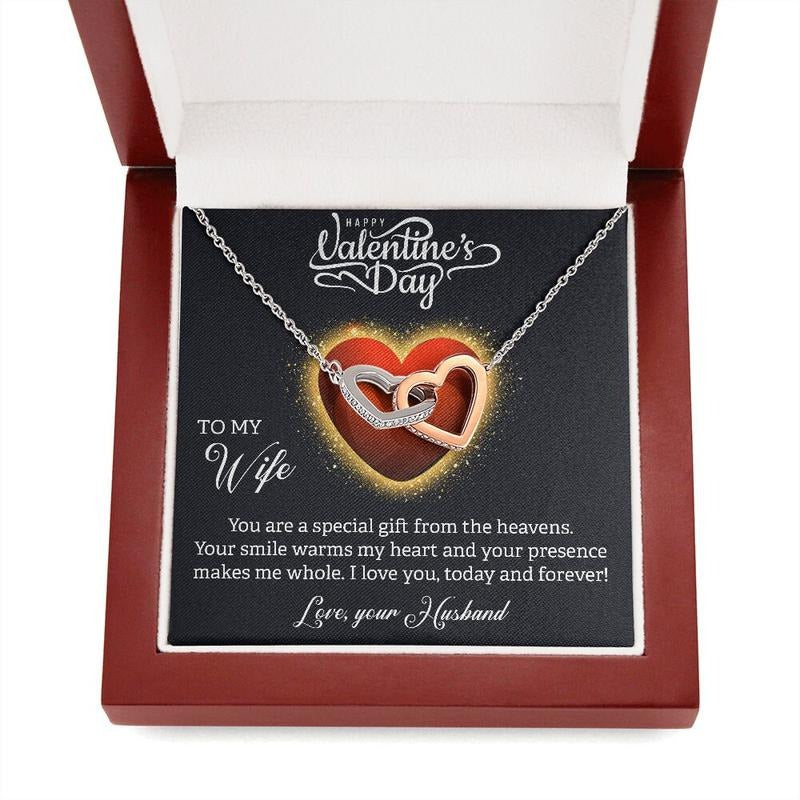Valentines Day Interlocking Hearts Necklace, Gift For My Wife, Interlocking Hearts Pendant, Love Necklace With Message Card, Gift For Women, Necklace With Gift Box, Best Valentines Gifts, Jewelry Gift, Gifts For Valentines Day