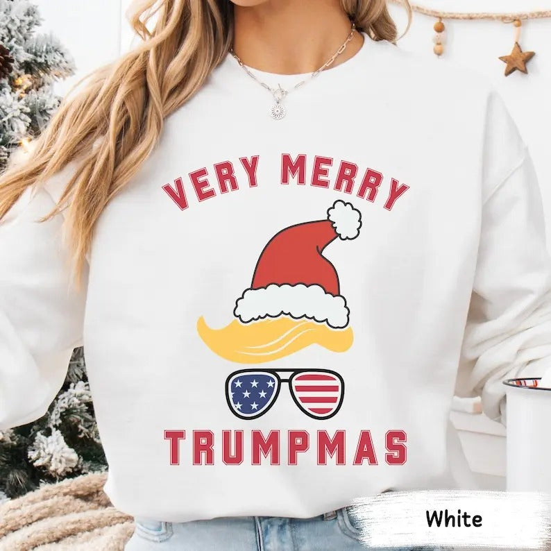 Very Merry Trumpmas Christmas Sweatshirt, Trump Christmas Sweatshirt, Funny Political Holiday Gift, Conservative Gift, Patriotic Sweater