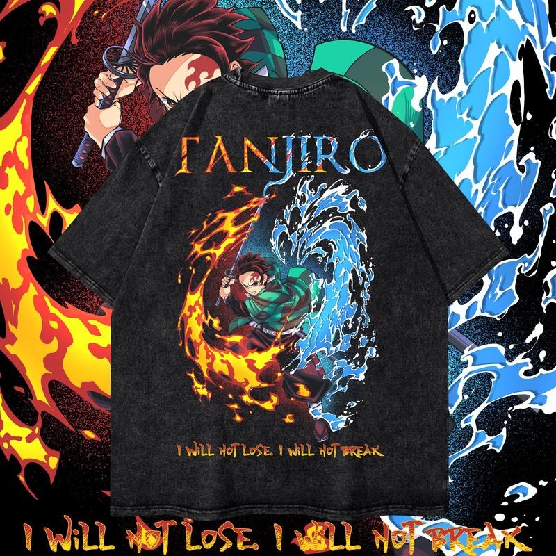 Vintage Tanjiro Dyenomite Mineral Wash Shirt, Demon Slayer Shirt, Unisex Anime T-Shirt, Streetwear & Gym Style, Classic Cotton Comfort Fit
