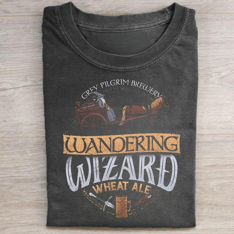 Vintage The Grey Pilgrim Brewery Graphic Tee -Wandering Wizard Wheat Ale Shirt - The Lord of The Rings Movie Shirt - Gandalf Shirt - Funny Beers of Middle Earth Tee - Iconic Movie Scenes Tee Menswear Top