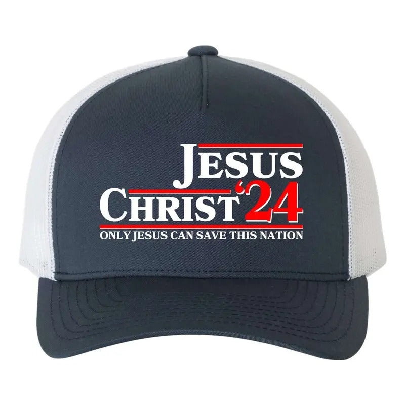 Vote Jesus Christ 2024 Only Jesus Can Save This Nation Yupoong Adult 5-Panel Trucker Hat for Men and Women