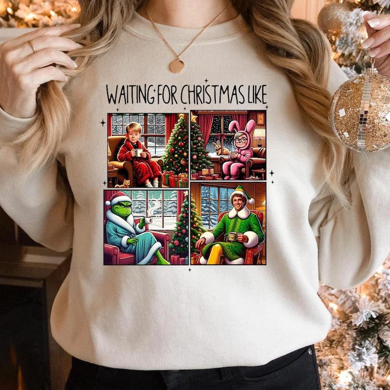 Waiting For Christmas Like Shirt, Christmas Movies Friends Sweatshirt, Christmas Comedy Tshirt, Holiday Movies Tee