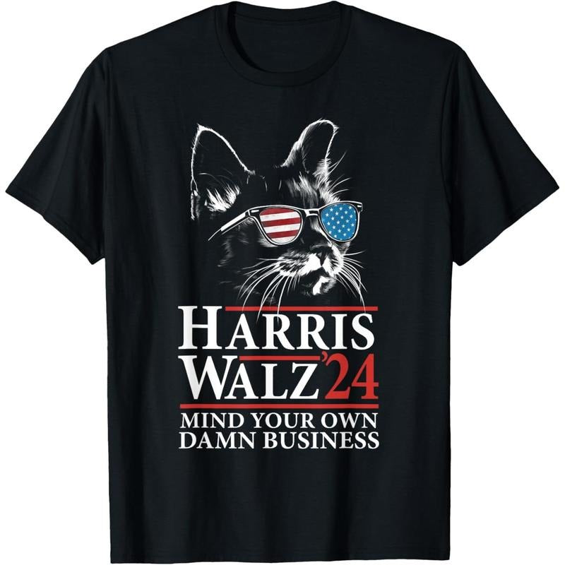 Walz Mind Your Own Damn Business Harris Waltz Cat Lady T-Shirt made in usa