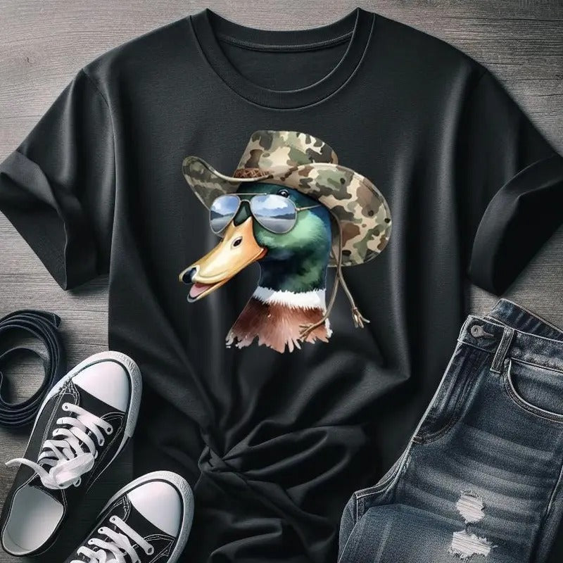 Watercolor Mallard Hunter Duck Camo Sunglasses Shirt, Camo Duck Unisex Tee for Men and Women