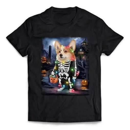 Welsh Corgi Dog in Skeleton Costume for a Spooky Halloween Haunted House - Short-Sleeve Unisex T-Shirt Made in USA