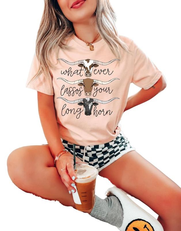 Whatever Lassos Your Longhorn Shirt, Western Tshirt Women, Rodeo Shirt, Wild West, Cowgirl Shirt, Boho Tee, Howdy Shirt, Unisex T-Shirt, Short Sleeve Tee Shirt, Gifts For Her, Gifts For Birthday Mothers Day
