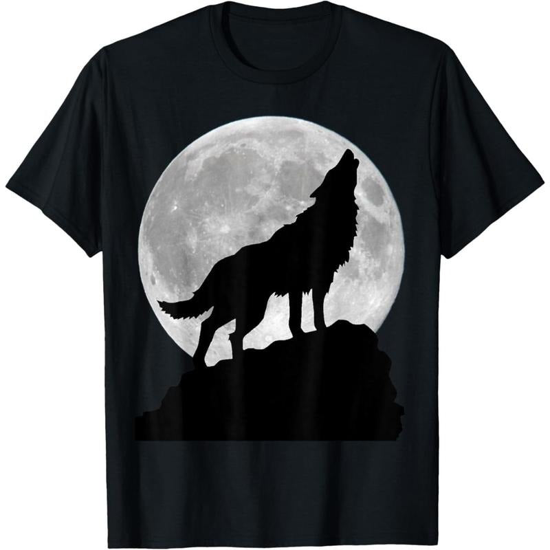 Wolf in moon light - Cool full dog pup howling T-Shirt made in usa
