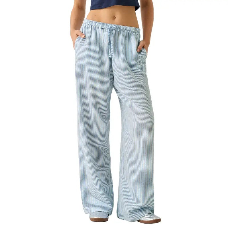 Women Y2K Gingham Pants Loose Fit High Waist Checkered Striped Bow Tie Side Slit Wide Leg Lounge Bottom Trousers Summer Casual Sweatpants