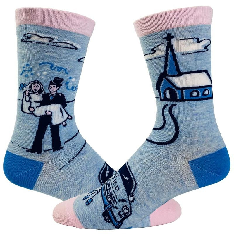 Women's Just Married Socks Cute Wedding Day Bride Groom Big Day Engagement Graphic Footwear Funny Graphic Socks Comfortable Fitted Spandex Cotton