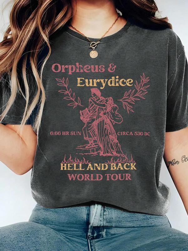 Women's Orpheus & Eurydice Print Round Neck Graphic Tee, Vintage Trendy Casual Figure Graphic T-shirt for Daily Wear, Ladies Summer Outfit
