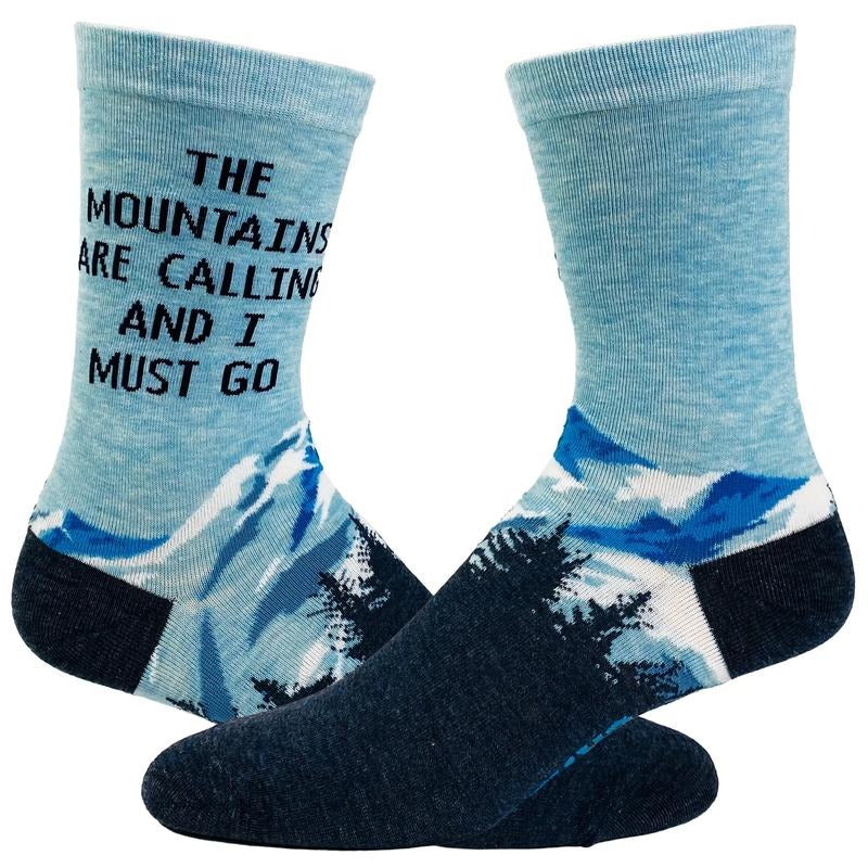 Women's The Mountains Are Calling And I Must Go Socks Funny Outdoor Camping Adventure Hiking Footwear Funny Graphic Socks Comfortable Fitted Spandex Cotton