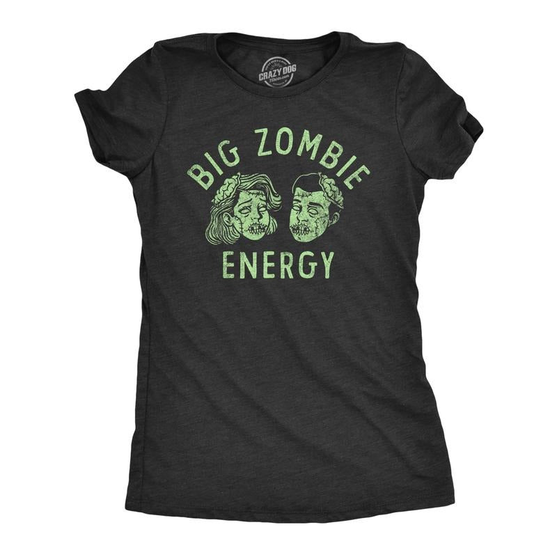 Womens Big Zombie Energy T Shirt Funny Halloween Spooky Undead Vibes Tee for Ladies Funny Womens T Shirts Cute Slimming Top Comfortable Black -