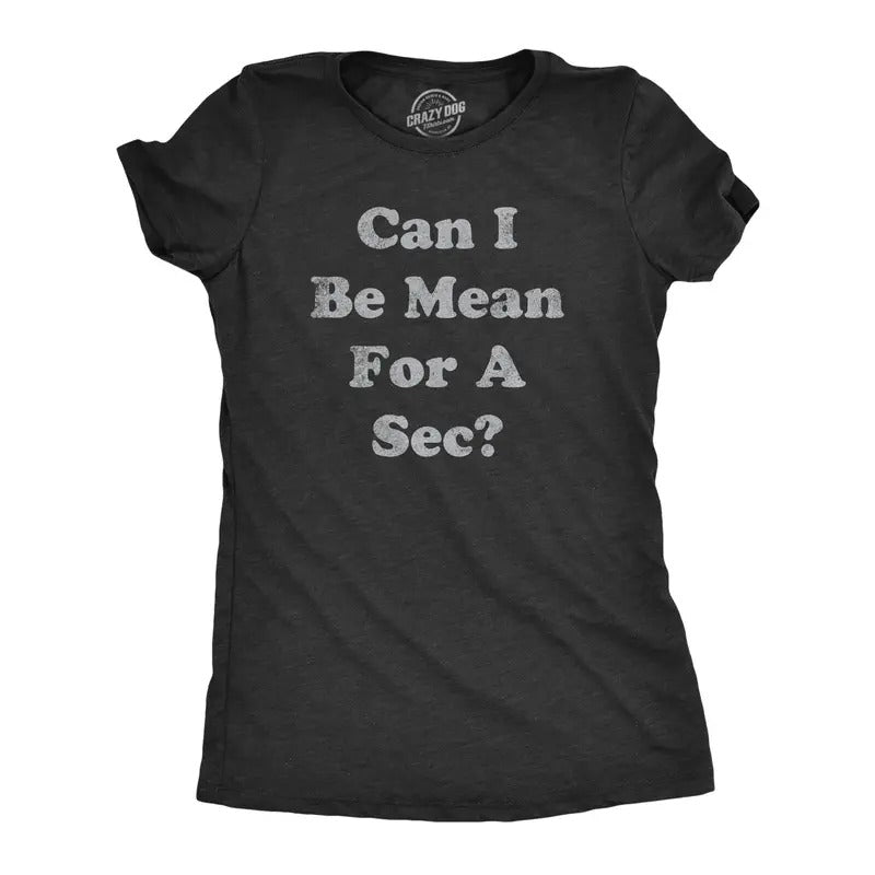 Womens Can I Be Mean For A Sec T Shirt Funny Rude Nasty Joke Tee For Ladies Funny Womens T Shirts Cute Slimming Top Comfortable Soft Womenswear Funny Sarcastic T Shirt Women's Novelty T Shirts Black -