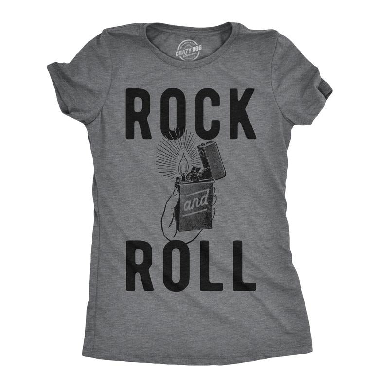 Womens Rock And Roll Lighter T Shirt Funny Music Concert Tee For Ladies Funny Womens T Shirts Cute Slimming Top Comfortable Soft Womenswear Funny Music Top Women's Novelty Tees Dark Grey