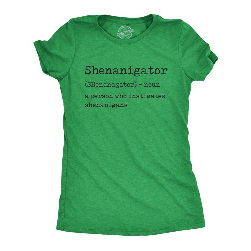 Womens Shenanigator T Shirt Funny St Patricks Day Party Parade Graphic Novelty Tee Funny Womens T Shirts Cute Slimming Top Comfortable Soft Womenswear Saint Patrick's Day Tops for Women Women's Green -