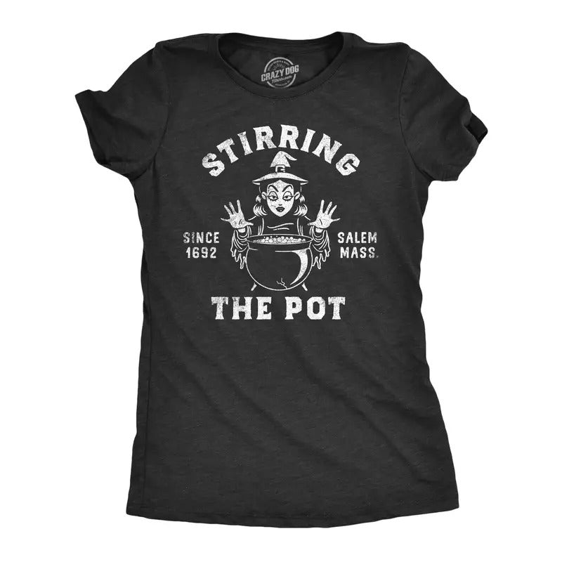Womens Stirring The Pot T Shirt Funny Halloween Witch Spell Casting Joke Tee For Ladies Funny Womens T Shirts Cute Slimming Top Comfortable Soft Womenswear Halloween Tops for Women Funny Sarcastic Top Black -