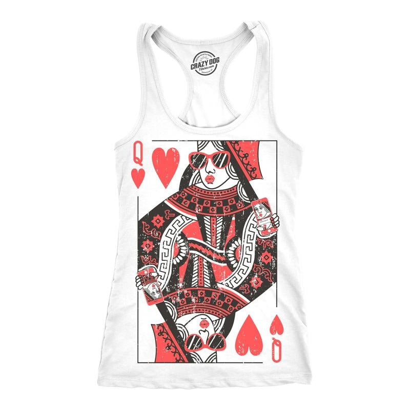Womens Tank Queen Of Hearts Tanktop Funny Vintage Graphic Cute T shirt Ladies Funny Racerback Tank Cute Slimming Tank tops comfortable White