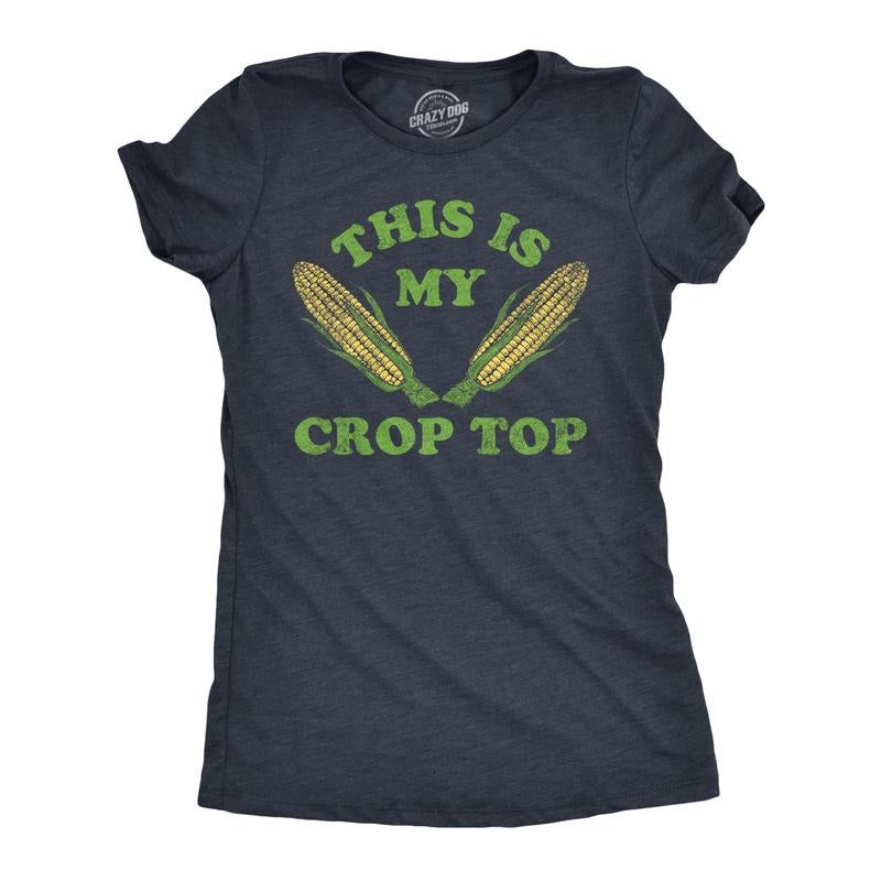 Womens This Is My Crop Top T Shirt Funny Farming Corn Crops Joke Tee for Ladies Funny Womens T Shirts Cute Slimming Top Comfortable Soft Womenswear Funny Sarcastic Top Women's Novelty Tees Navy -