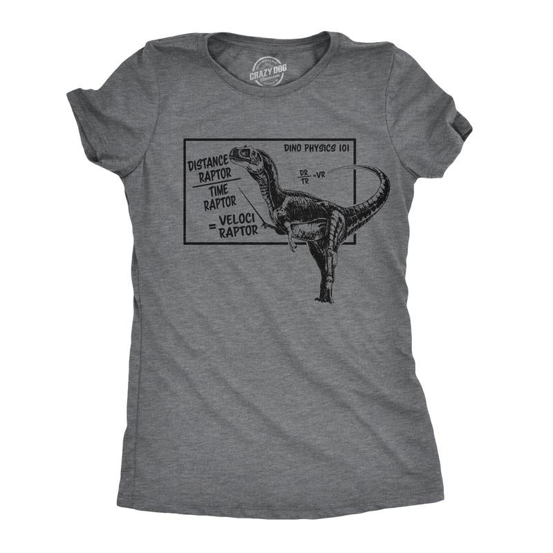 Womens Velociraptor T shirt Cute Funny Dinosaur Cool Graphic Tee For Ladies Funny Womens T Shirts Cute Slimming Top Comfortable Soft Womenswear Science Tops for Women Funny Dinosaur Top Women's Dark Grey