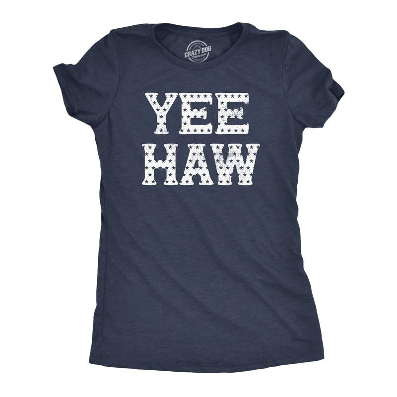 Womens Yee Haw T Shirt Funny Southern Fourth Of July American Flag Tee for Ladies Funny Womens T Shirts Cute Slimming Top Comfortable Navy -