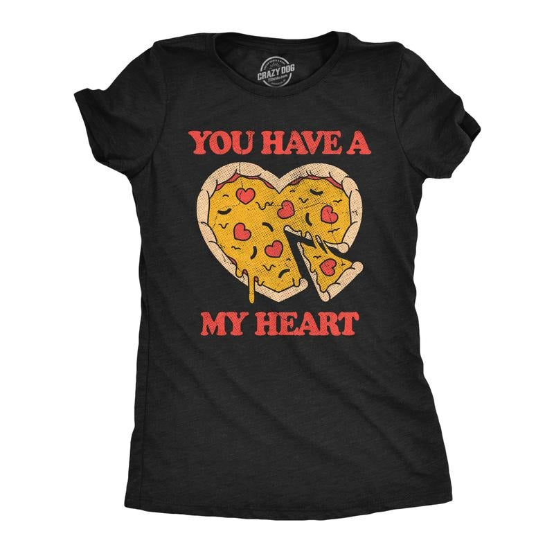 Womens You Have A Pizza My Heart Funny T Shirt Sarcastic Food Graphic Tee For Ladies Funny Womens T Shirts Cute Slimming Top Comfortable Soft Womenswear Sarcastic Tops for Women Funny Food Top Women's Black -