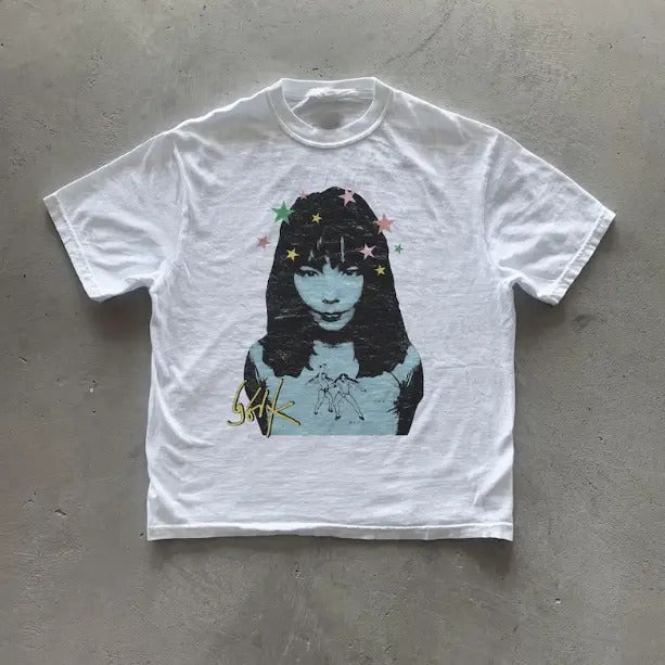 Y2k Bjork T-Shirt, Vintage Graphic Tees Gothic Grunge Y2k Emo Scene Amity Affliction Style Clothes Men Women Streetwear